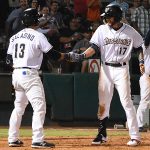 The Missions' Tyler Saladino hit an inside-the-park home run against the Sounds on Friday at Wolff Stadium. - photo by Joe Alexander