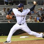 The Missions' Donnie Hart pitching against the Memphis Redbirds at Wolff Stadium on April 10. - photo by Joe Alexander