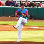 Missions pitcher Zack Brown in a Flying Chanclas uniform playing against the Memphis Redbirds at Wolff Stadium on April 11. - photo by Joe Alexander