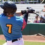 The Missions' Blake Allemand hits a fourth-inning home run against the Round Rock Express on Sunday at Wolff Stadium. - photo by Joe Alexander