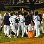 Nate Orf celebrates with Missions teammates after his walk-off sacrifice fly in the 12th inning on Saturday at Wolff Stadium. - photo by Joe Alexander