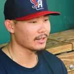 Missions second baseman Keston Hiura talks to the media before Wednesday'a game at Wolff Stadium. - photo by Joe Alexander