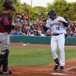 The Missions' Trent Grisham had five hits including two home runs on Tuesday at Wolff Stadium. - photo by Joe Alexander