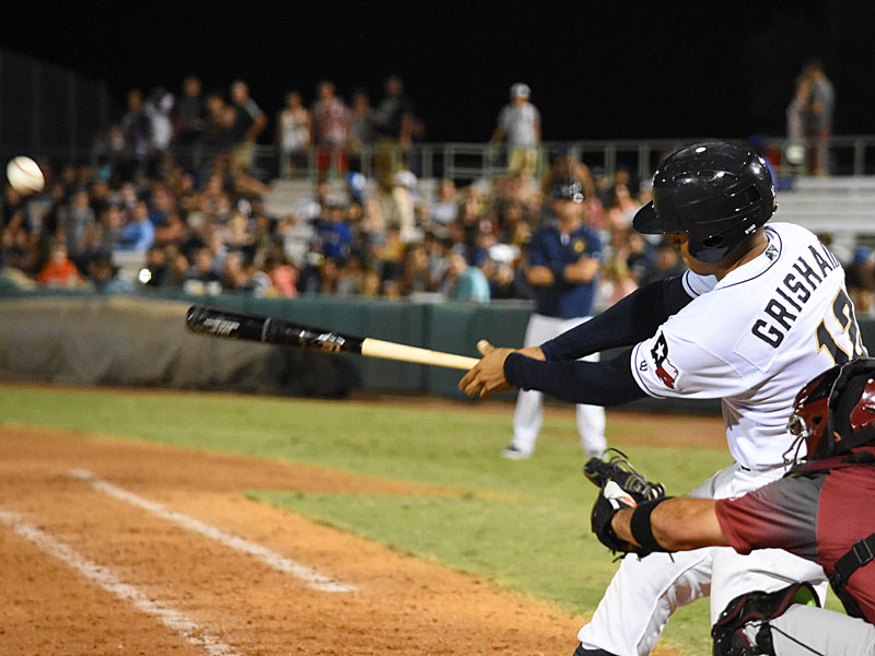The Missions' Trent Grisham had five hits including two home runs on Tuesday at Wolff Stadium. - photo by Joe Alexander