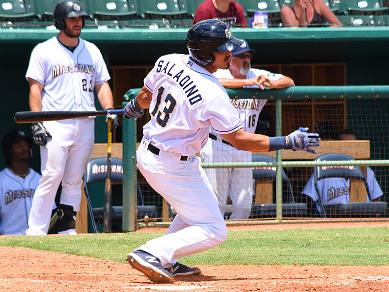 Tyler Saladino singled and eventually scored the winning run in the eighth inning Monday afternoon at Wolff Stadium. - photo by Joe Alexander
