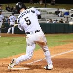 The Missions' Cory Spangenberg delivers a hit that tied the game in the 12th inning Saturday night at Wolff Stadium. - photo by Joe Alexander