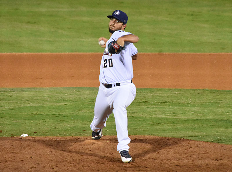 Jake Faria pitching for the Missions on Aug. 3 at Wolff Stadium. - photo by Joe Alexander
