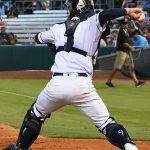San Antonio Missions catcher Tuffy Gosewisch at Wolff Stadium on Friday, playing in his 1,000th minor league game. - photo by Joe Alexander
