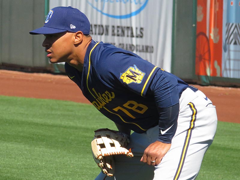The Brewers' Corey Ray in right field in a spring training game Feb. 26 at Scottsdale Stadium. - photo by Joe Alexander