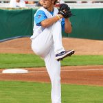 Austin Krob pitching for the Flying Chanclas at Wolff Stadium during the 2020 season. - photo by Joe Alexander
