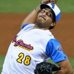 Arturo Guajardo pitching for the Flying Chanclas at Wolff Stadium during the 2020 season. - photo by Joe Alexander