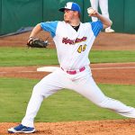 Matthew Sesler pitching for the Flying Chanclas at Wolff Stadium during the 2020 season. - photo by Joe Alexander