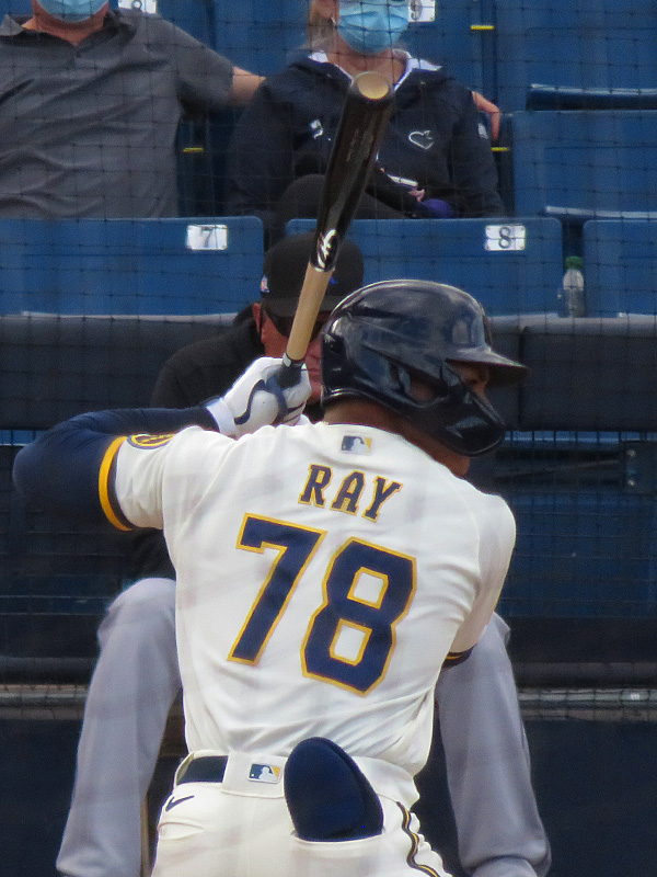 Corey Ray playing for the Milwaukee Brewers during a 2021 spring training game in Phoenix. - photo by Joe Alexander