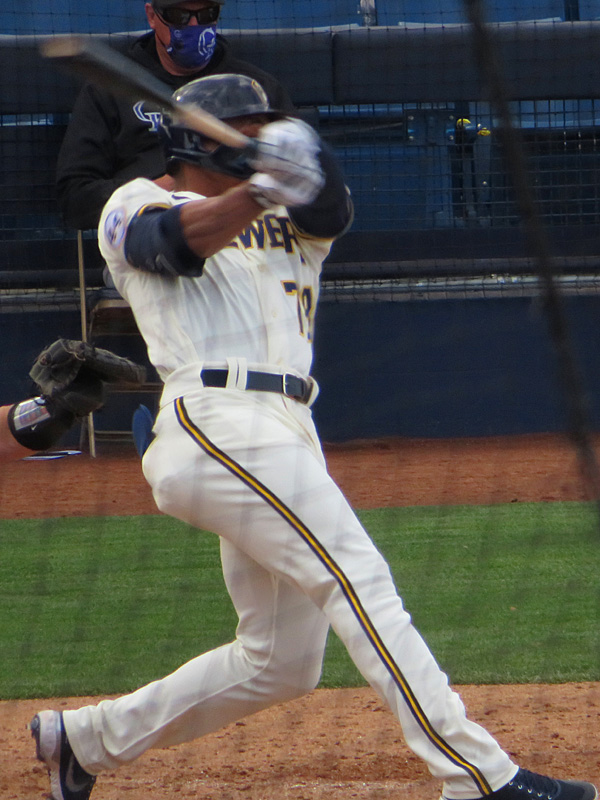 Corey Ray playing for the Milwaukee Brewers during a 2021 spring training game in Phoenix. - photo by Joe Alexander