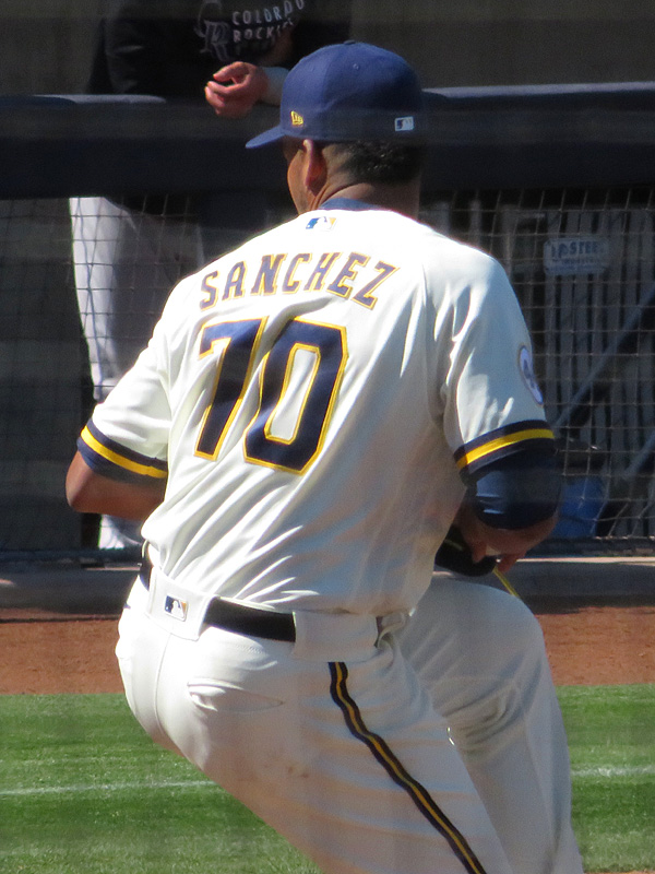 Miguel Sanchez of the 2019 San Antonio Missions pitching for the Milwaukee Brewers during 2021 spring training in Phoenix. - photo by Joe Alexander
