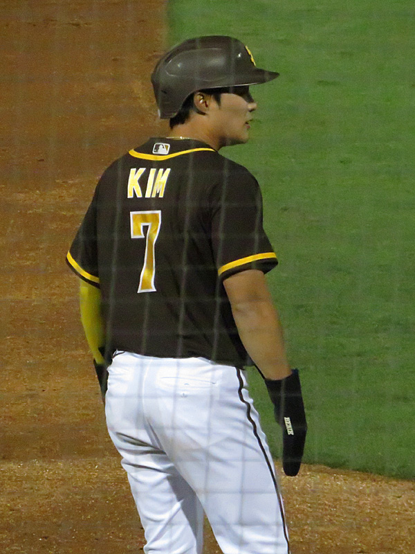Ha-Seong Kim playing for the San Diego Padres in a 2021 spring training game in Peoria, Arizona. - photo by Joe Alexander