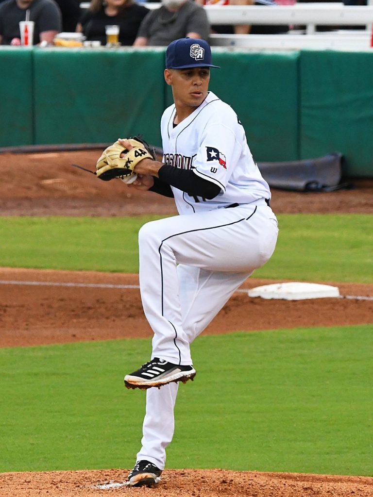 Adrian Martinez pitching for the San Antonio Missions against the Frisco RoughRiders on May 22, 2021. - photo by Joe Alexander