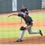 Reiss Knehr pitching in the San Antonio Missions' 2021 season opener in Corpus Christi. - photo by Joe Alexander