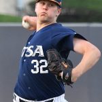 UTSA's Simon Miller pitching against Southern Miss on April 2, 2021, at Roadrunner Field. - photo by Joe Alexander