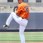 UTSA's Simon Miller pitching against Old Dominion on May 8, 2021, at Roadrunner Field. - photo by Joe Alexander