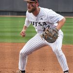 Griffin Paxton playing for UTSA against Rice on April 23, 2021, at Roadrunner Field. - photo by Joe Alexander
