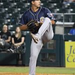 San Antonio Missions closer Jose Quezada pitching on the road in Corpus Christi on May 6, 2021. - photo by Joe Alexander