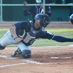 MJ Melendez of the Northwest Arkansas Naturals playing against the San Antonio Missions at Wolff Stadium on Wednesday, June 16, 2021. He is a catcher and one of the Kansas City Royals' top prospects. - photo by Joe Alexander