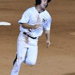 Chris Givin heads for third base on the way to scoring the go-ahead run on Jack Suwinski's double in the bottom of the seventh inning. The San Antonio Missions beat the Northwest Arkansas Naturals 6-5 on Saturday at Wolff Stadium. - photo by Joe Alexander