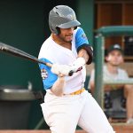 Jalen Battles of the Flying Chanclas de San Antonio in Tuesday's 10-9 victory over the Brazos Valley Bombers at Wolff Stadium. - photo by Joe Alexander