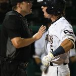 San Antonio Missions catcher Chandler Seagle argues with the home plate umpire in the 10th inning on Tuesday at Wolff Stadium. Seagle was ejected. The San Antonio Missions beat the Amarillo Sod Poodles 5-4. - photo by Joe Alexander