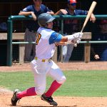 The Flying Chanclas' Rody Barker drives in the first run of the game in the fifth inning in the Texas Collegiate League championship game Saturday, Aug. 7, 2021, at Wolff Stadium. - photo by Joe Alexander