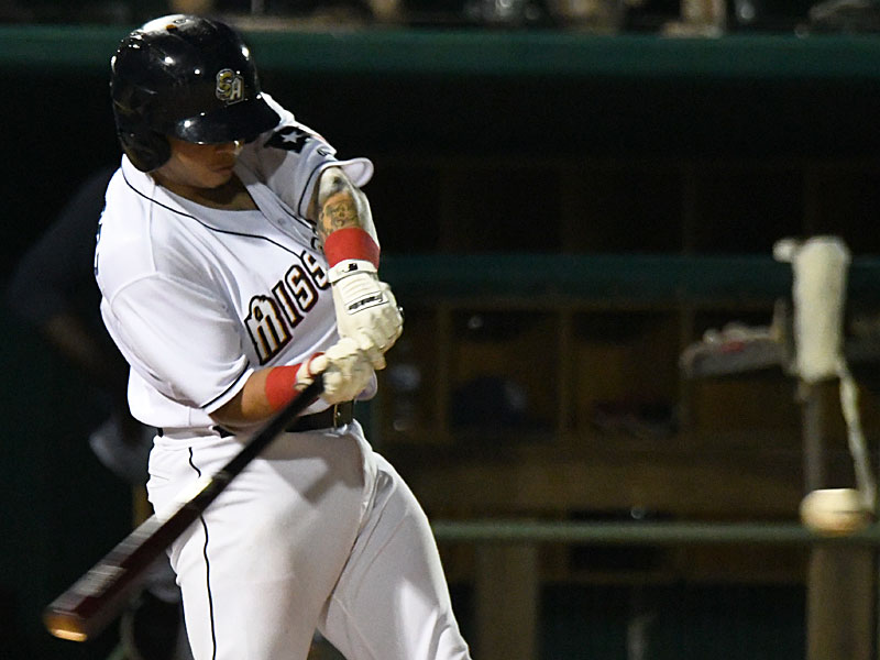 Juan Fernandez singles during the San Antonio Missions' fourth-inning rally on Friday at Wolff Stadium. - photo by Joe Alexander