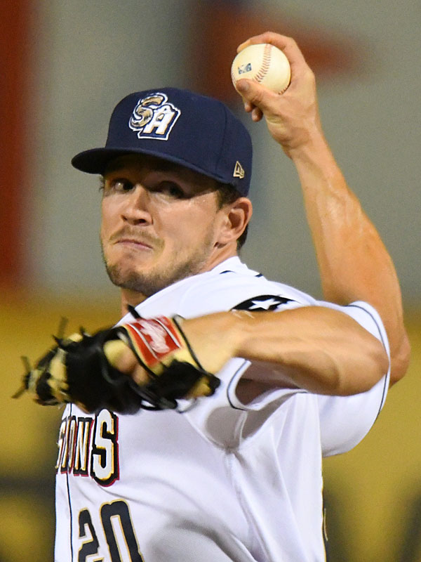 Former Arkansas star Kevin Kopps pitched the ninth inning for the San Antonio Missions on Saturday at Wolff Stadium. - photo by Joe Alexander