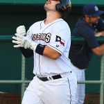 The San Antonio Missions' Kyle Overstreet celebrates his second-inning home run in Sunday's victory over the Amarillo Sod Poodles at Wolff Stadium. - photo by Joe Alexander