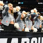 Villanova dance team at the end of the court near the Wildcats' bench at the NCAA tournament South Regional in San Antonio. - photo by Joe Alexander