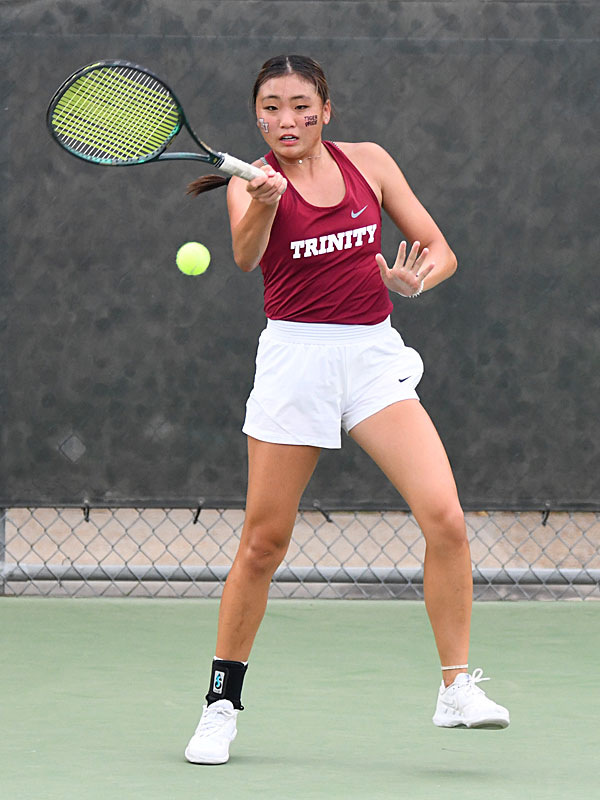 Doubles action as Trinity played Dallas Baptist on Trinity's senior day on Friday, April 15, 2022. - photo by Joe Alexander