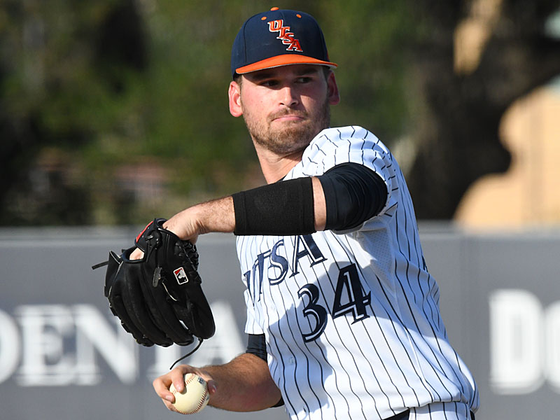 Luke Malone started on the mound for UTSA, pitched 5 1/3 innings and got the win against Florida International on Friday, April 22, 2022. - photo by Joe Alexander
