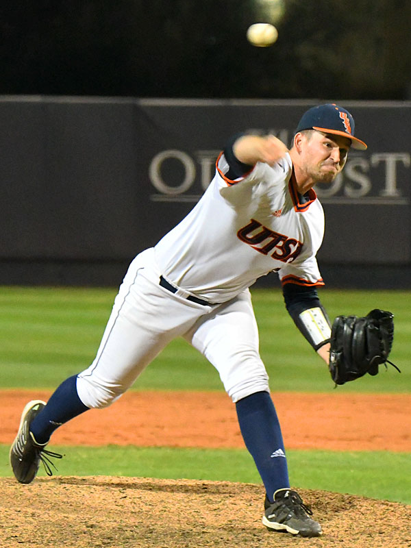 Luke Malone got the save in UTSA's victory over Texas State on April 26, 2022, at Roadrunner Field. - photo by Joe Alexander