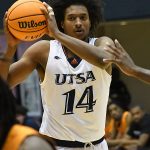 Massal Diouf of UTSA men's basketball playing against UTEP on Feb. 11, 2023, at the Convocation Center. - photo by Joe Alexander