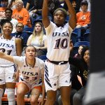 Queen Ulabo playing for UTSA women's basketball against Florida Atlantic on Feb. 23, 2023, at the Convocation Center. - photo by Joe Alexander