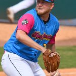 Jared Koenig of the San Antonio Missions and San Diego Padres organization pitching against Monclova of the Mexican league in an exhibition game on Sunday, May 2, 2023, at Wolff Stadium. - photo by Joe Alexander