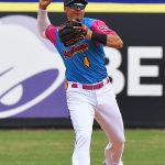 Evan Mendoza playing for the San Antonio Missions against Monclova in an exhibition on Sunday, April 2, 2023, at Wolff Stadium. Mendoza was drafted by the St. Louis Cardinals in 2017. He was picked up by the San Diego Padres organization on Dec. 7, 2022. - photo by Joe Alexander