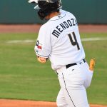 Evan Mendoza hits a second-inning home run in the San Antonio Missions' 4-0 victory over the Frisco RoughRiders on Tuesday, April 11, 2023, at Wolff Stadium. - photo by Joe Alexander