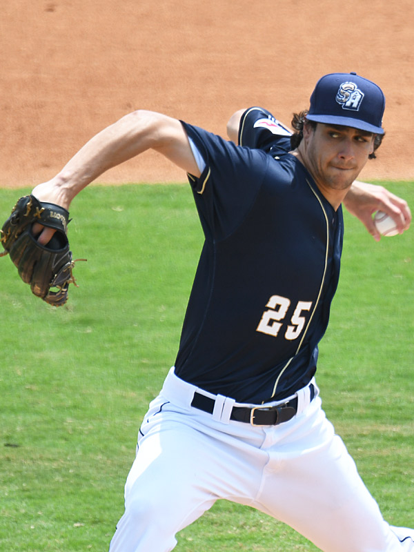 Starting pitcher Jackson Wolff went five innings and got the win. The San Antonio Missions beat the Northwest Arkansas Naturals 10-2 on Wednesday, April 26, 2023, at Wolff Stadium. - photo by Joe Alexander