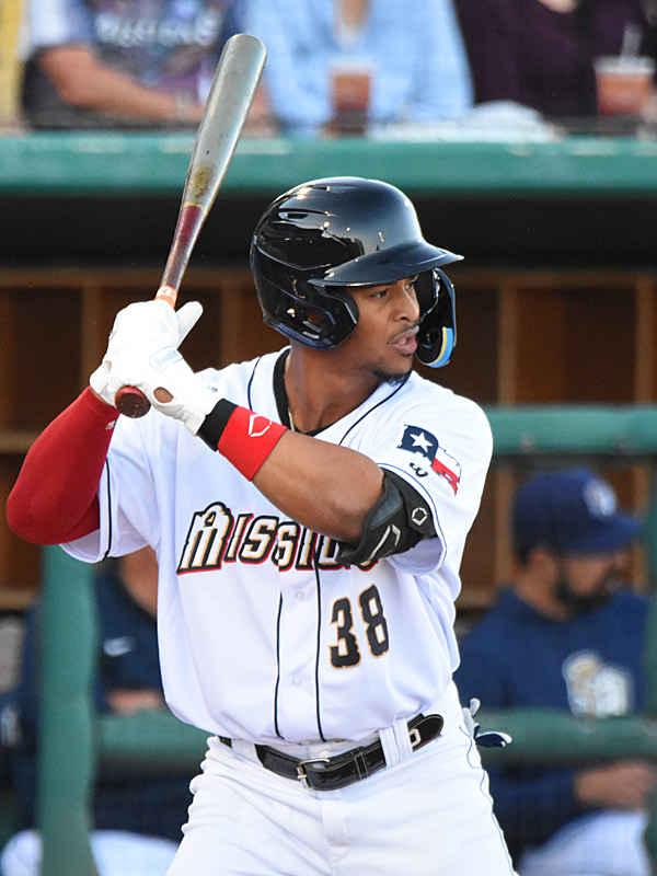 Ray-Patrick Didder made his San Antonio Missions debut and played center field. The Northwest Arkansas Naturals beat the San Antonio Missions 11-10 in 12 innings on Saturday, April 29, 2023, at Wolff Stadium. - photo by Joe Alexander