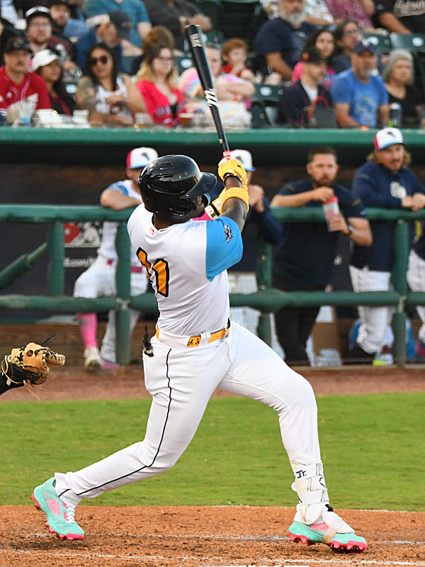 Luis Aviles Jr. homered in the second inning. The San Antonio Missions beat the Northwest Arkansas Naturals 5-1 on Thursday, April 27, 2023, at Wolff Stadium. - photo by Joe Alexander
