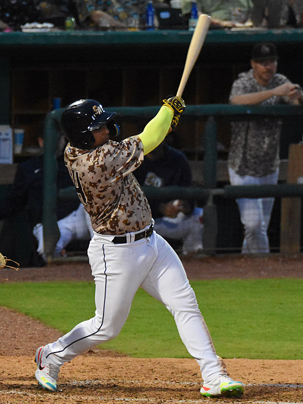 Juan Fernandez had an RBI single to center in the seventh inning and is batting .382 on the season. The San Antonio Missions beat the Corpus Christi Hooks 5-1 in the second game of a doubleheader on Wednesday, May 10, 2023, at Wolff Stadium. - photo by Joe Alexander