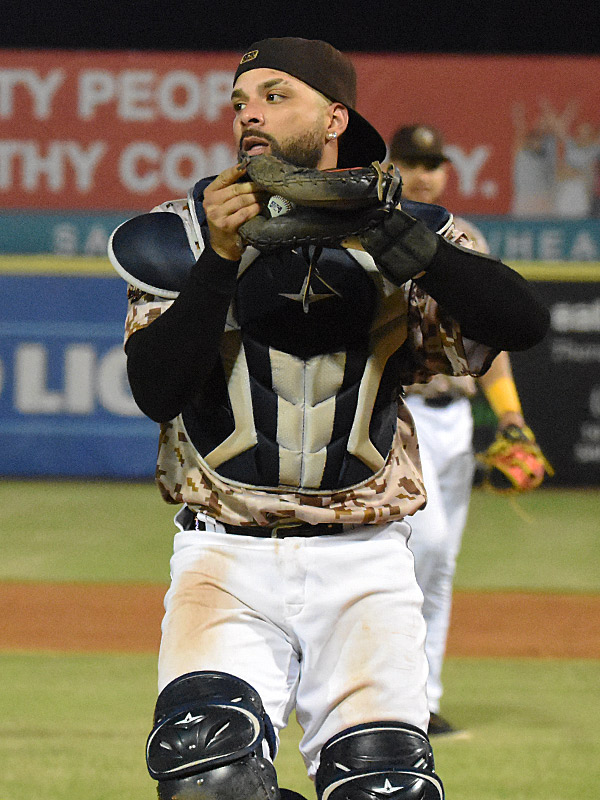 Missions catcher Michael De La Cruz catches a pop-up behind home plate. The San Antonio Missions beat the Corpus Christi Hooks 5-1 in the second game of a doubleheader on Wednesday, May 10, 2023, at Wolff Stadium. - photo by Joe Alexander