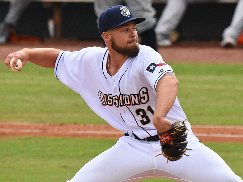 Seth Mayberry was the winning pitcher in Saturday's first game. The San Antonio Missions beat the Corpus Christi Hooks 4-3 in the first game of a doubleheader on Saturday, May 13, 2023, at Wolff Stadium. - photo by Joe Alexander