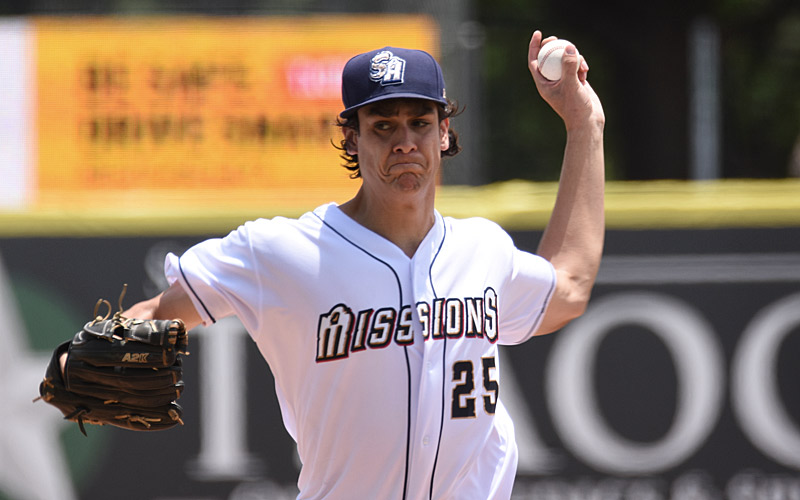 Missions starter Jackson Wolf pitched seven innings in the loss. The Corpus Christi Hooks beat the San Antonio Missions 1-0 on Sunday, May 14, 2023, at Wolff Stadium. - photo by Joe Alexander